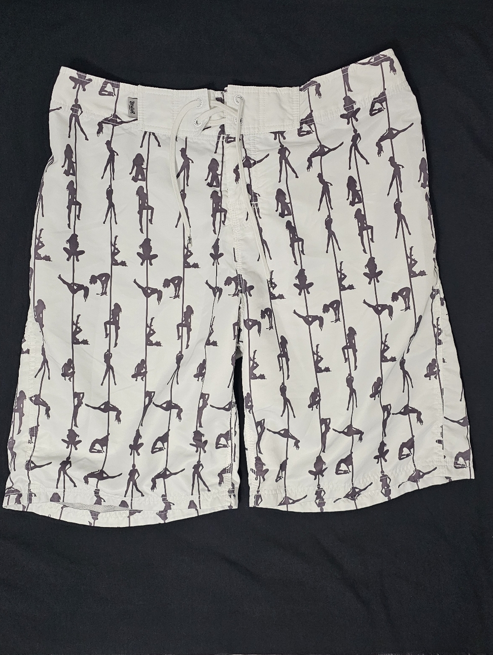No Fear Board Shorts Size 36 White Graphic Print Swim Trunks Y2K Beach Surf